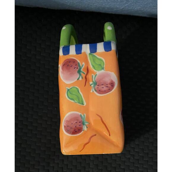 Vintage Hand Painted Bella Casa by Ganz Ceramic Bag with Handles Vase Pen Holder - Picture 3 of 8